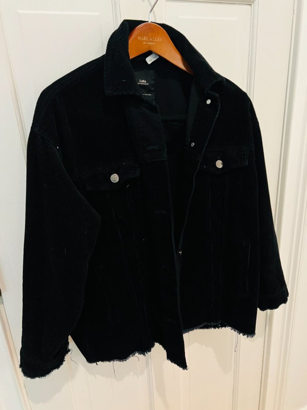 black corduroy jacket is from Zara and features a frayed hem Size Small - Picture 6 of 16